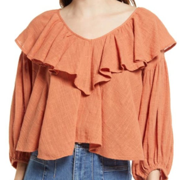 Free People Tops - Free People Women's Ginger Spice Zuri Open Back Ruffle Blouse Size XS